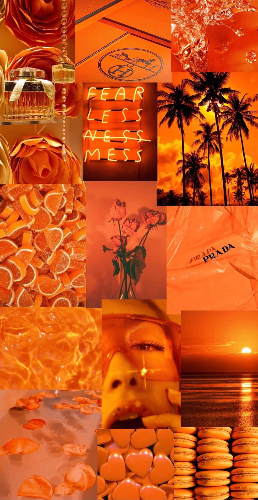 orange aesthetic, roses perfume, neon signs, Full HD Phone Wallpaper