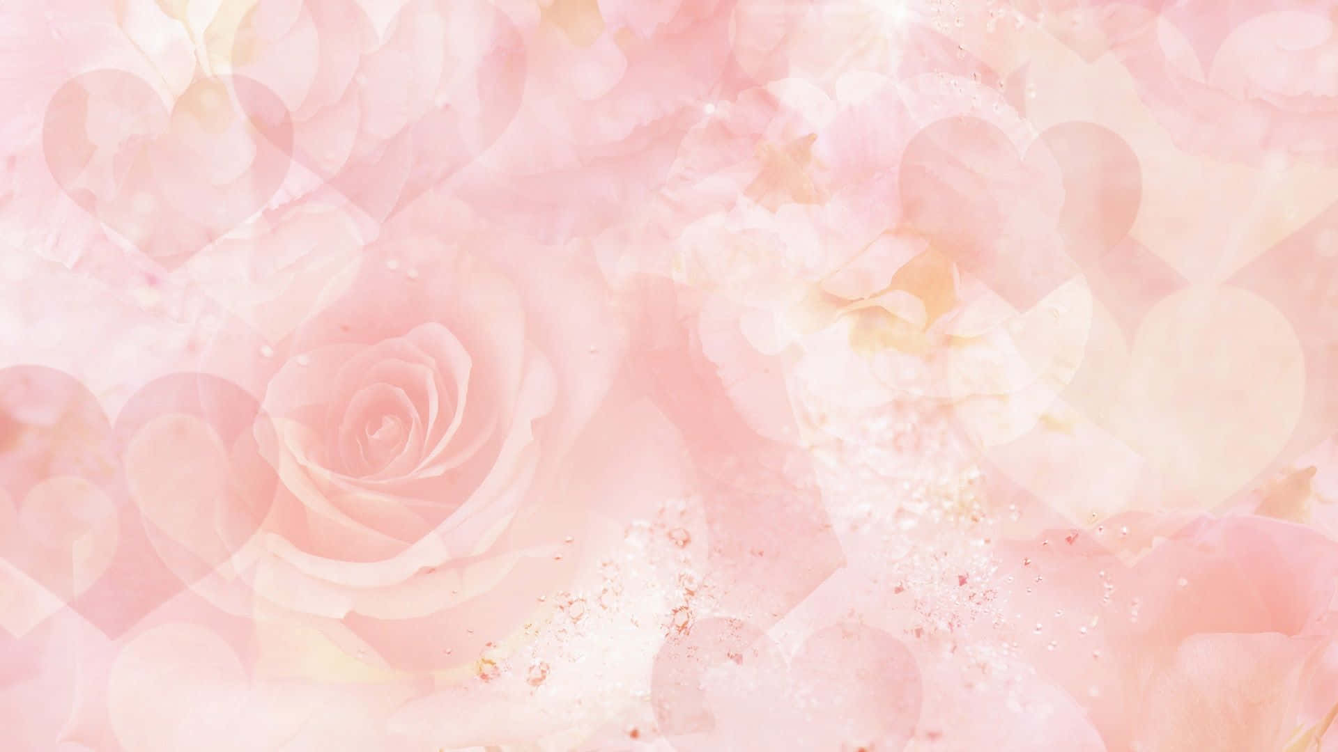 pastel peach aesthetic, pink roses, hearts, Full HD Desktop Wallpaper