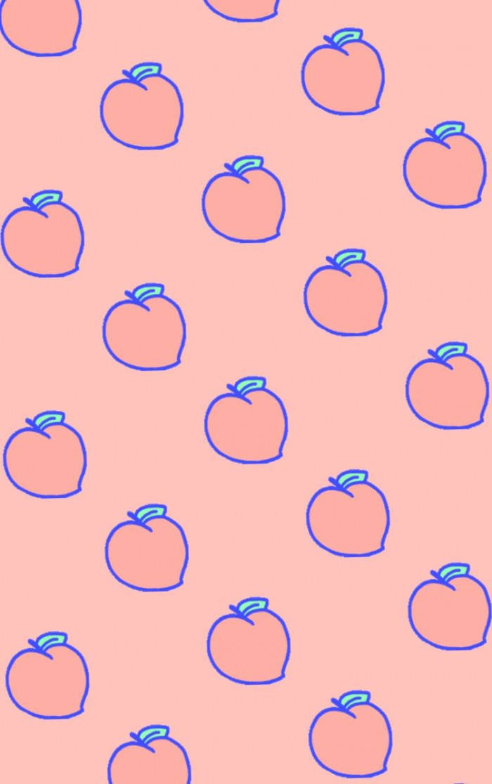 cartoon peach color aesthetic phone, pink peach outlines, blue stems, SD Phone Wallpaper