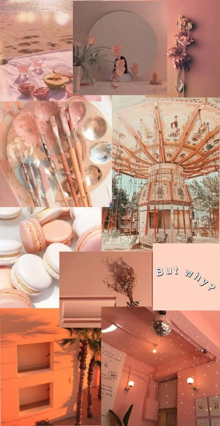Vintage Peach Aesthetic Collage, macarons, paintbrushes, HD Phone Wallpaper
