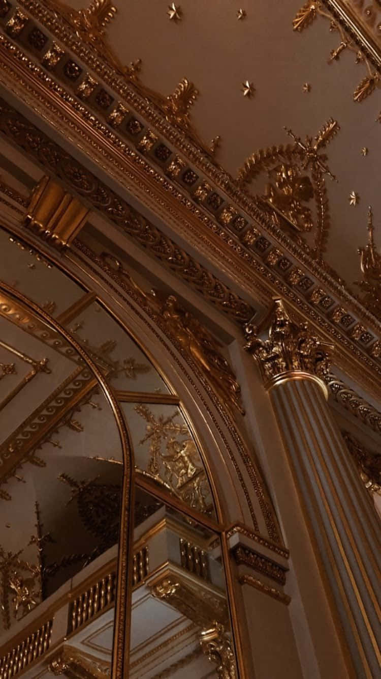 Pastel Brown, golden ceiling, intricate carvings, HD Phone Wallpaper