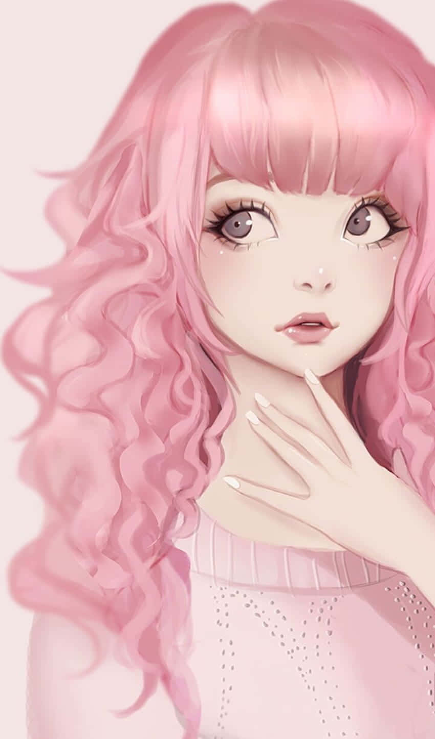Pastel Pink Aesthetic Anime, anime girl, voluminous pink curls, HD Phone Wallpaper