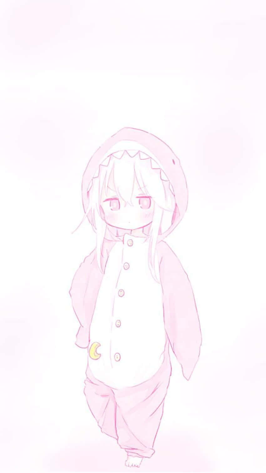 Pastel Pink Aesthetic Anime, pink shark onesie, crescent moon pocket, HD Phone Wallpaper
