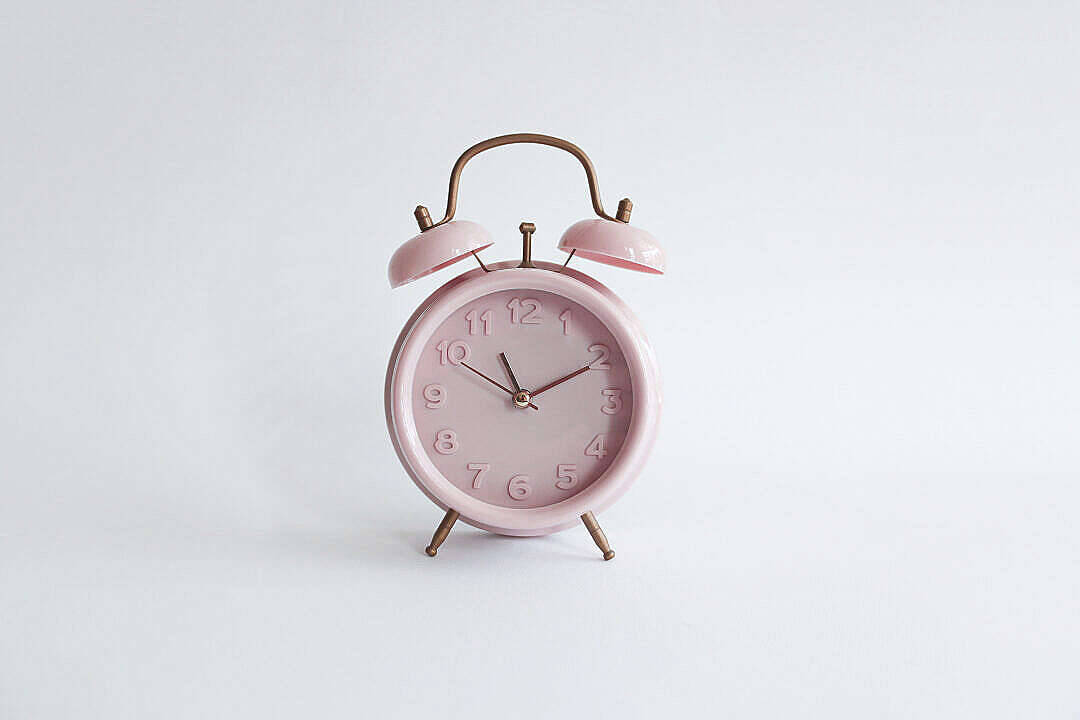 vintage pink alarm clock, brass bells, clean white background, SD Desktop Wallpaper