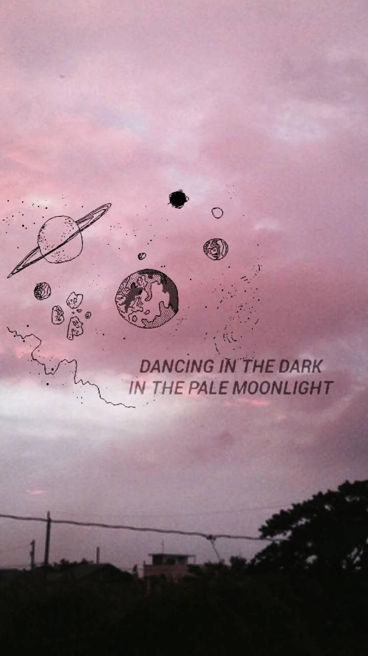 Pink twilight sky, hand-drawn planets, text overlay, HD Phone Wallpaper