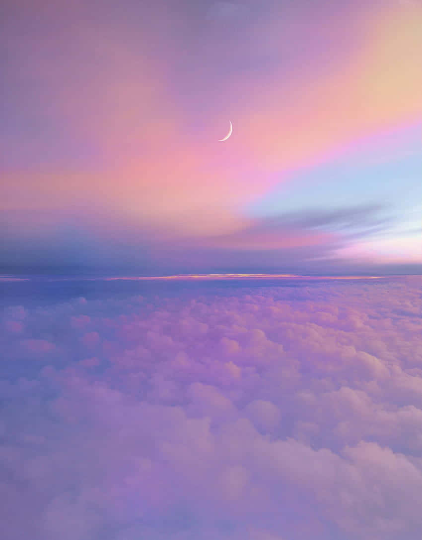 crescent moon, soft purple and pink clouds, twilight, SD Phone Wallpaper