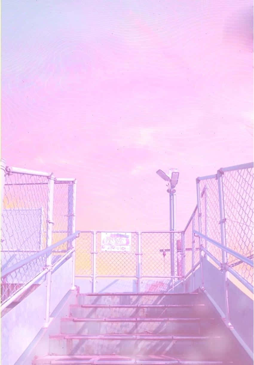 pastel pink, pastel purple, pink-hued staircase, SD Phone Wallpaper