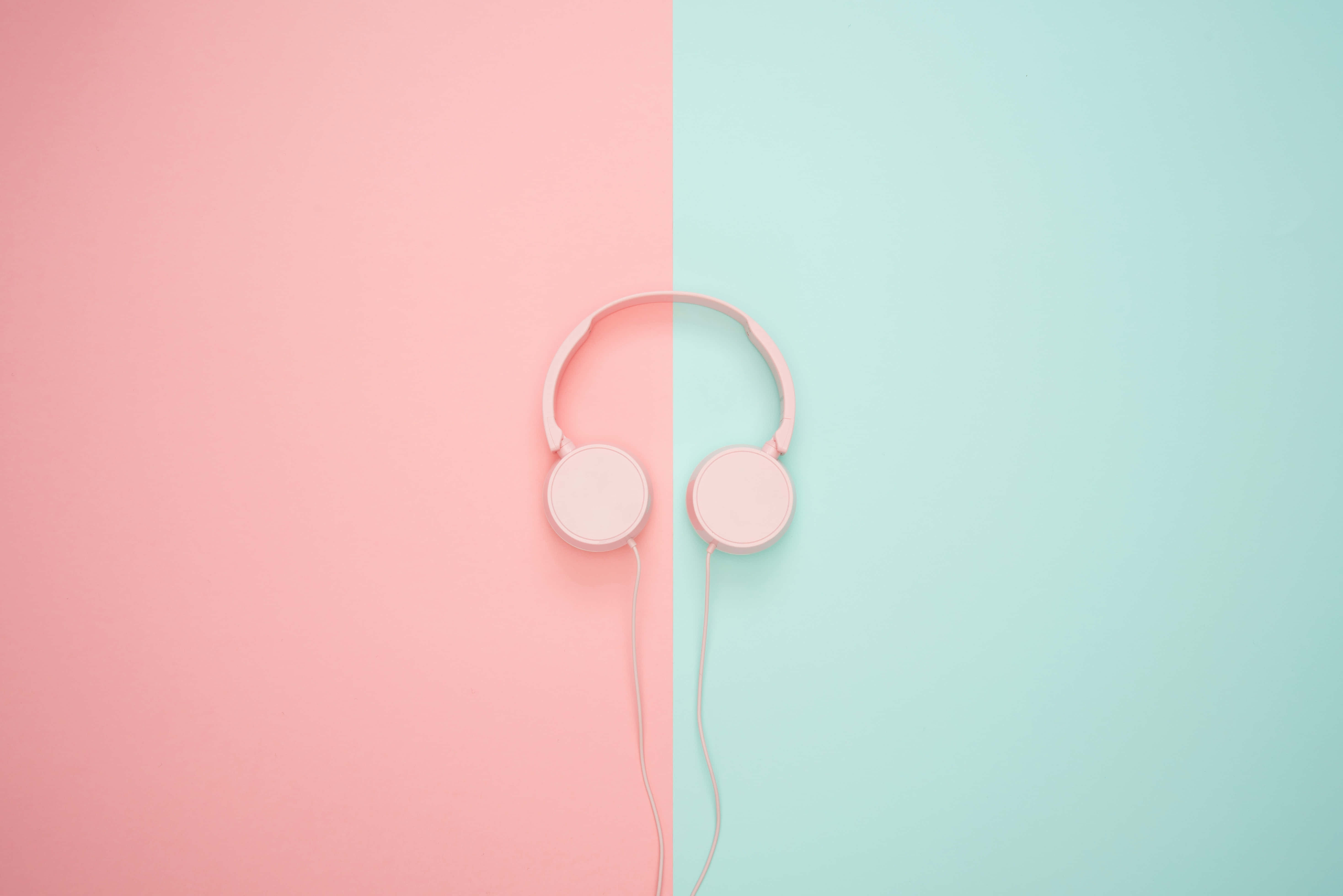 pastel pink, mint green, pink headphones, 5K Desktop Wallpaper