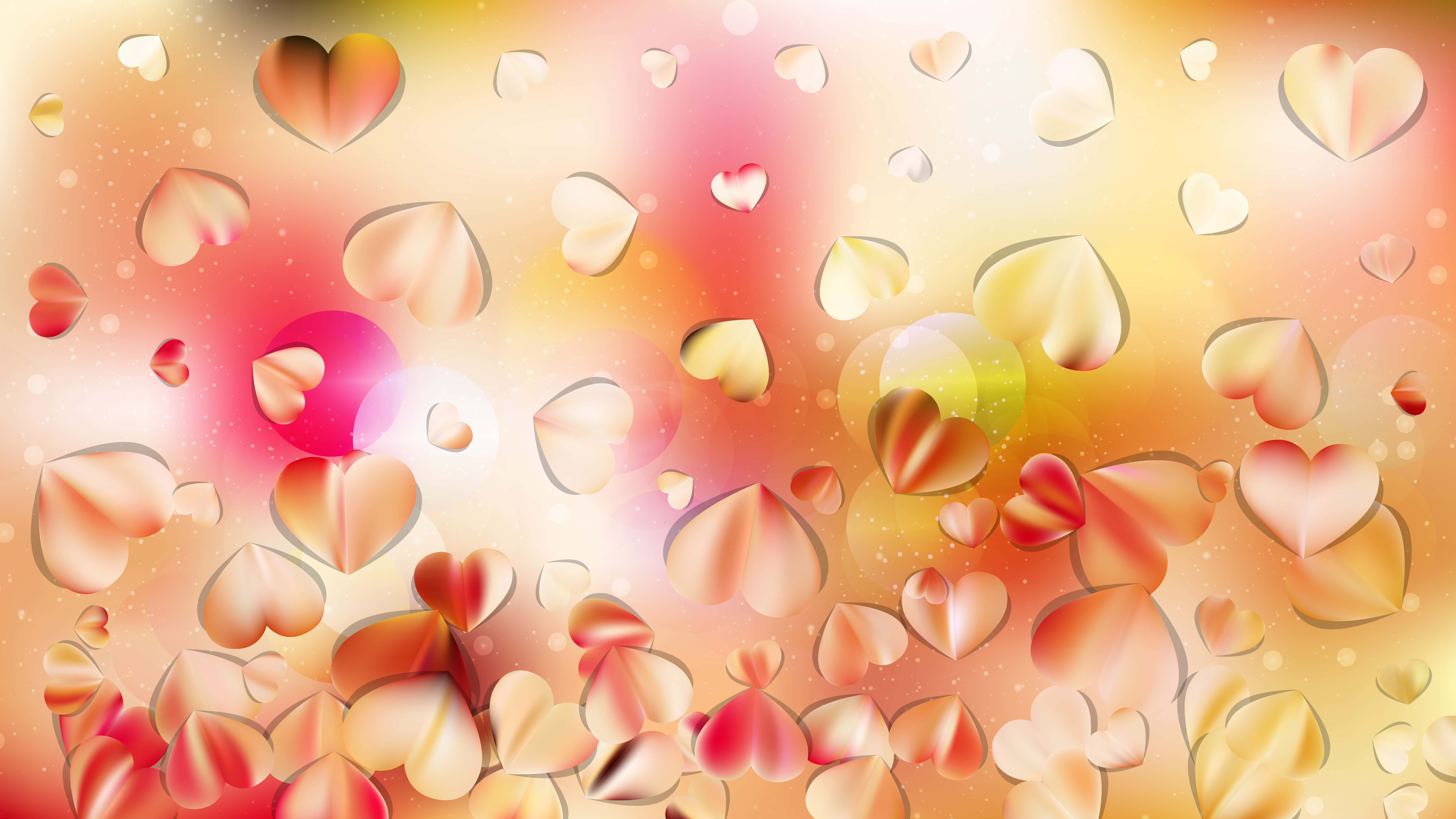 translucent hearts, warm peach pink, gold hues, 8K Desktop Wallpaper