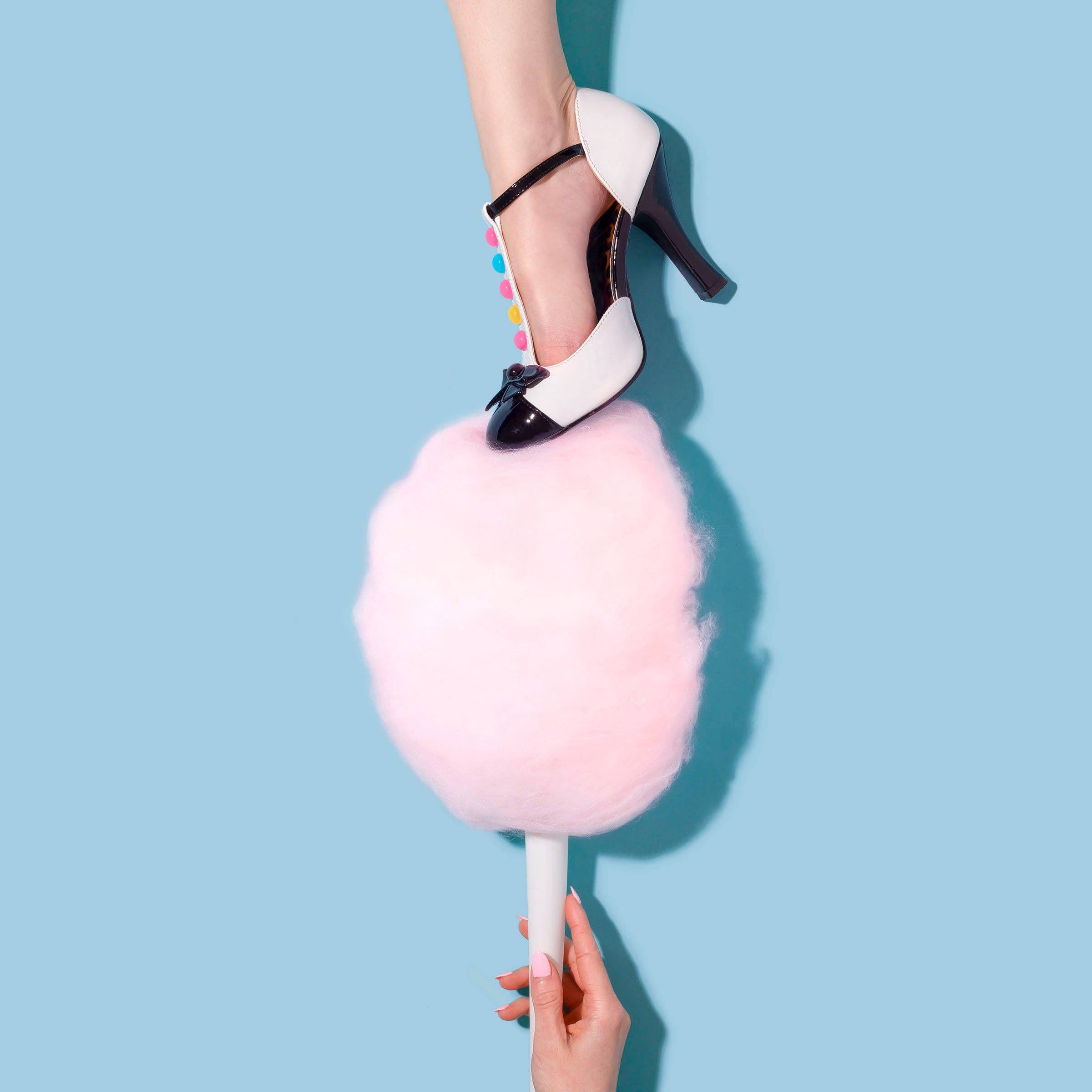 pastel pink color, cotton candy, white and black high heel, Full HD Desktop Wallpaper