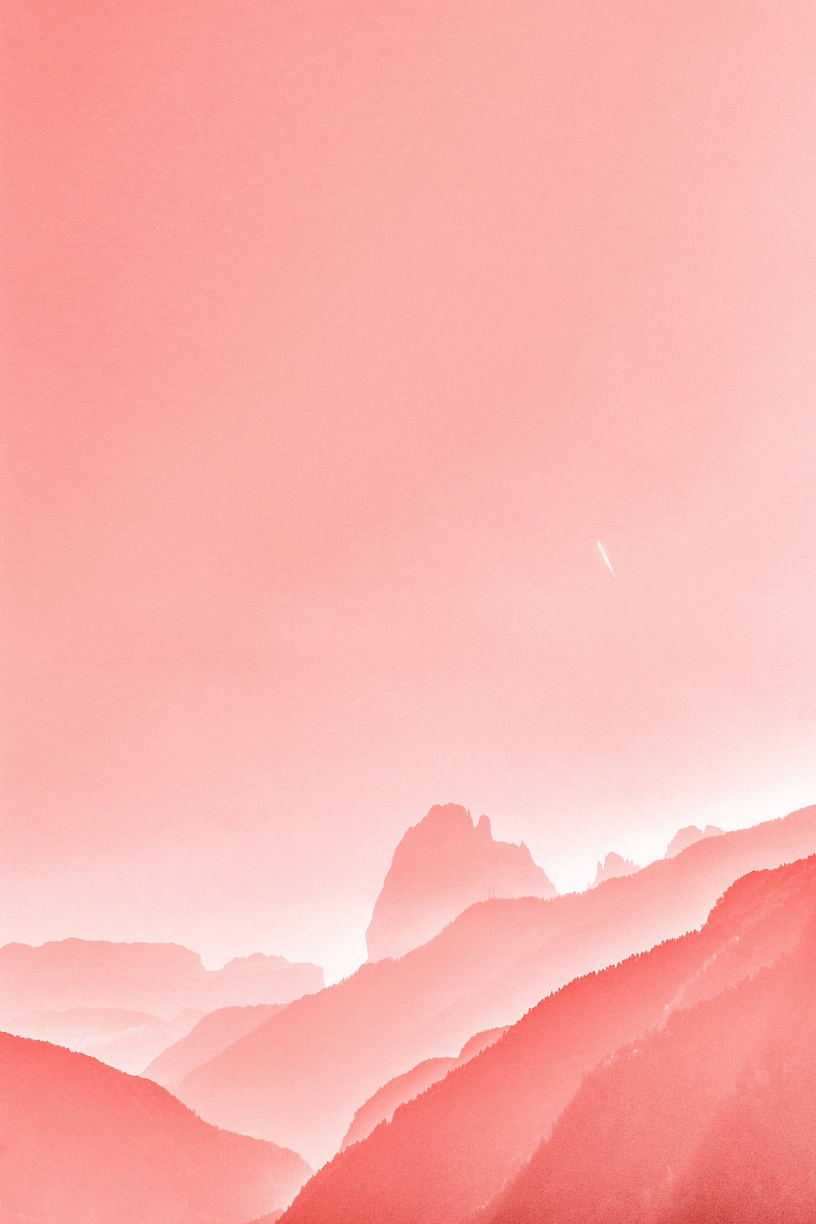 pastel pink color, mountains, mist, Full HD Phone Wallpaper