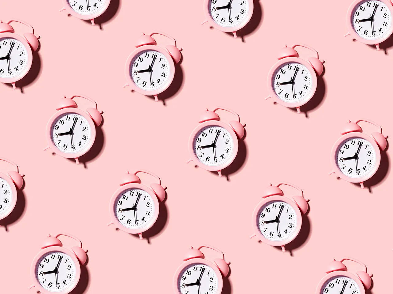 pink girly alarm clocks, vintage alarm clocks, soft pink background, HD Desktop Wallpaper