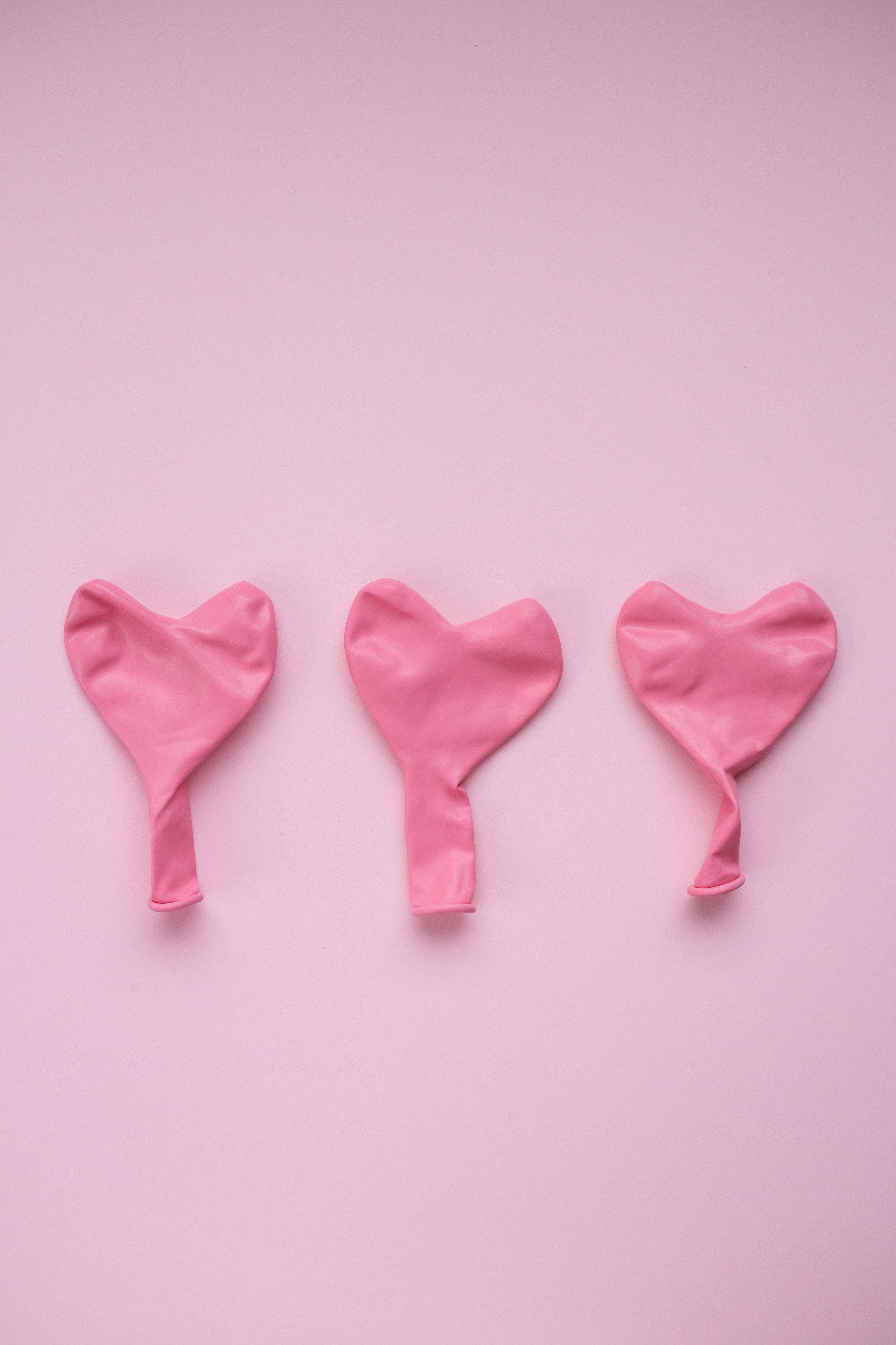 pastel pink heart balloons, pink heart-shaped balloons, soft pink background, 5K Phone Wallpaper