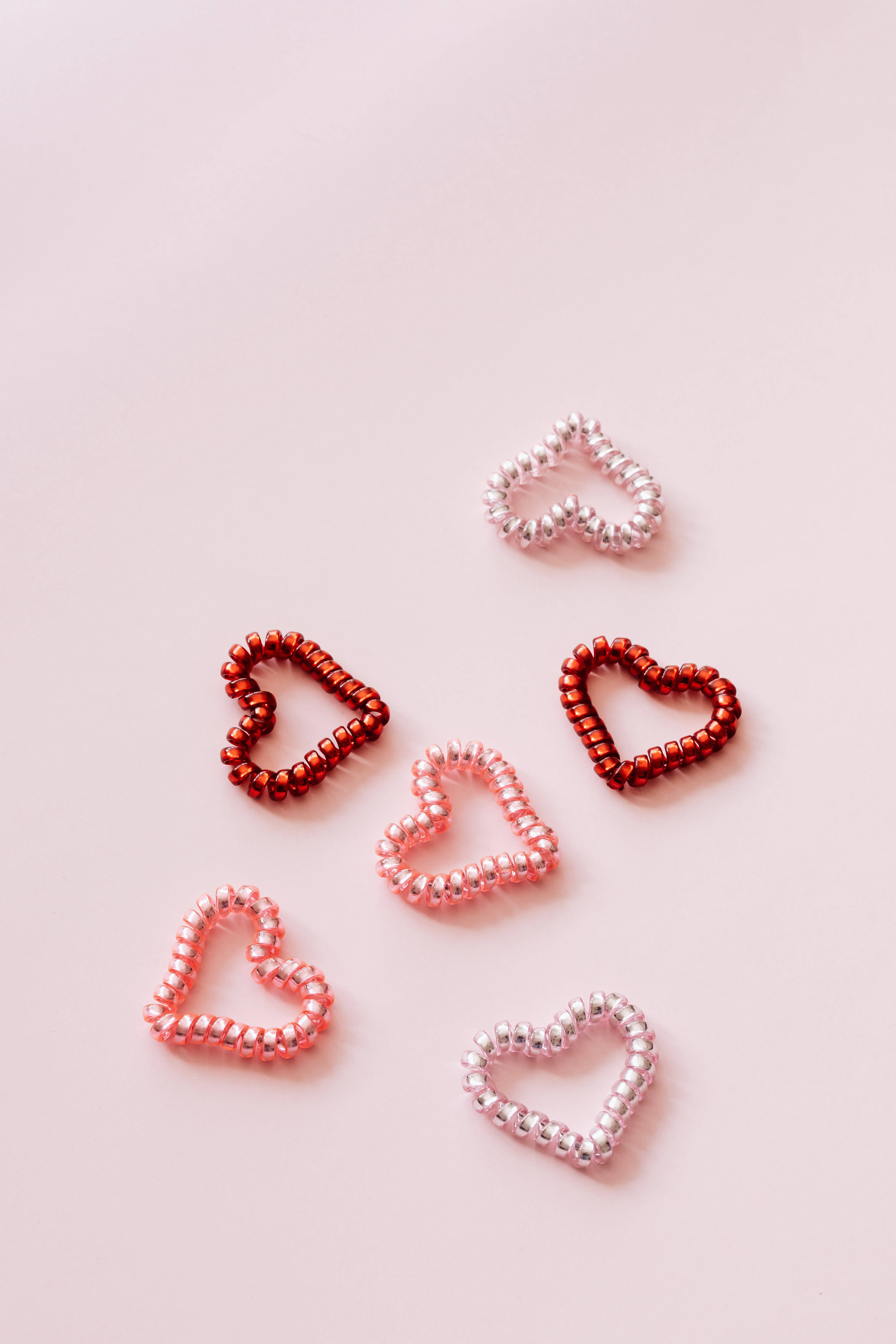 pastel pink heart, spiral hair ties, red pink, 5K Phone Wallpaper