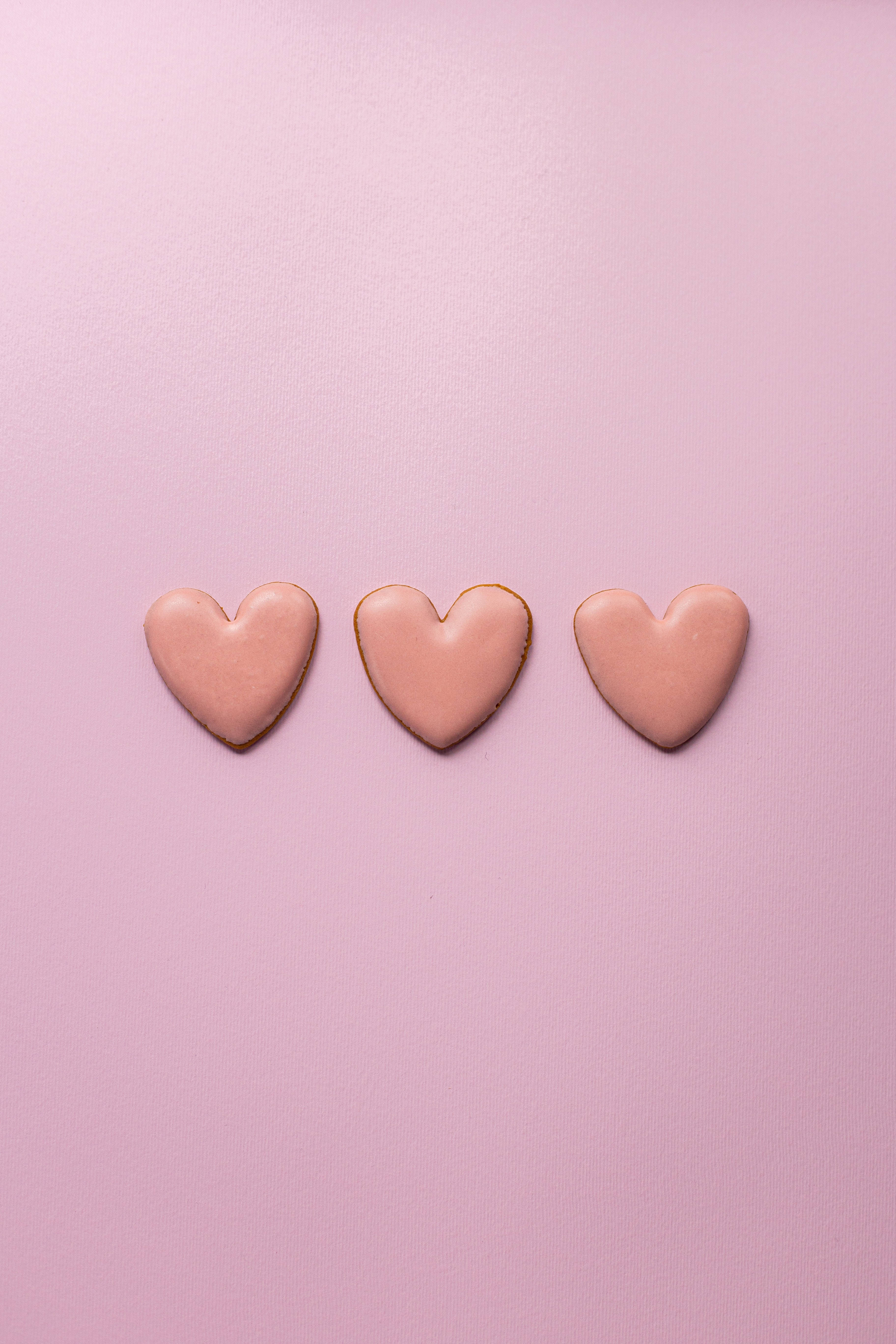 pastel pink heart, sugar cookies, lavender background, 5K Phone Wallpaper