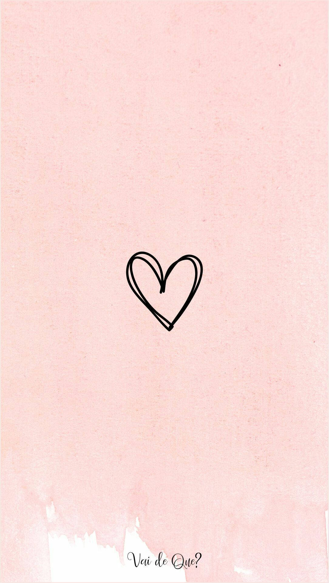 minimalist pastel pink heart, black heart outline, soft pink watercolor textured background, Full HD Phone Wallpaper