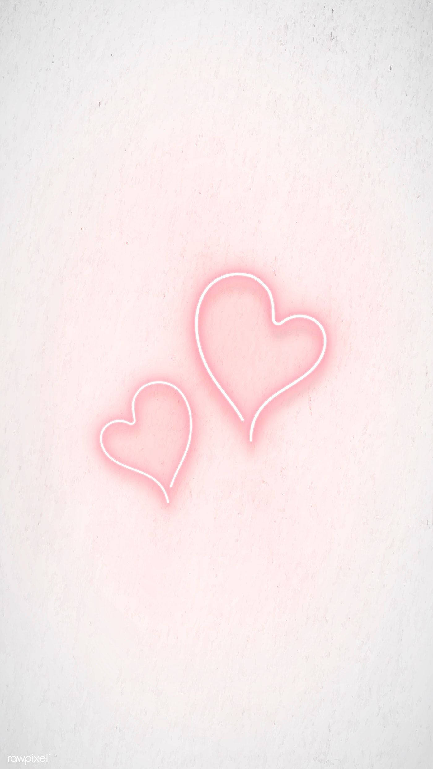 neon pastel pink heart, glowing pink neon hearts, textured pale pink wall, Full HD Phone Wallpaper