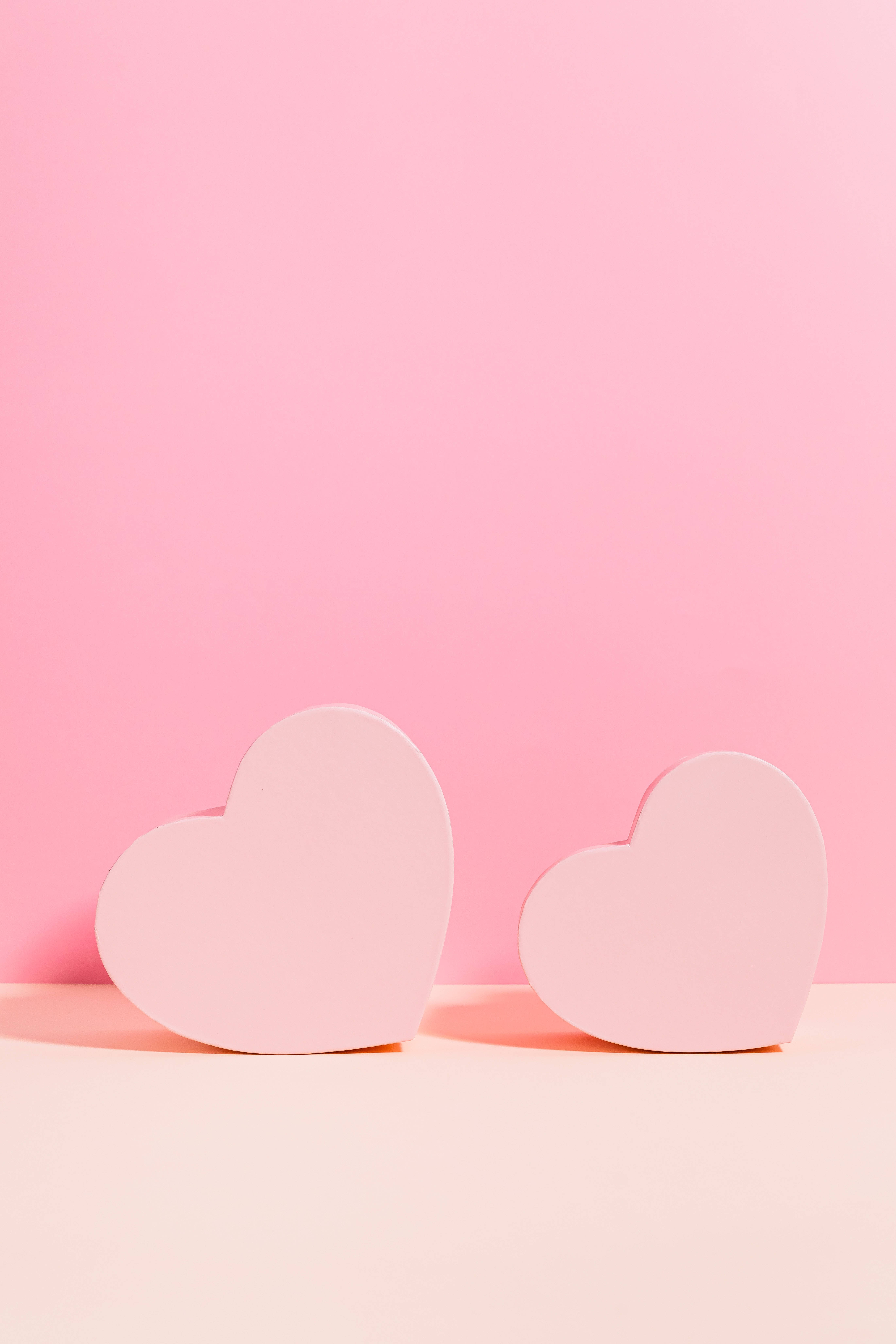 pastel pink heart, soft pink heart shapes, pale surface, 5K Phone Wallpaper