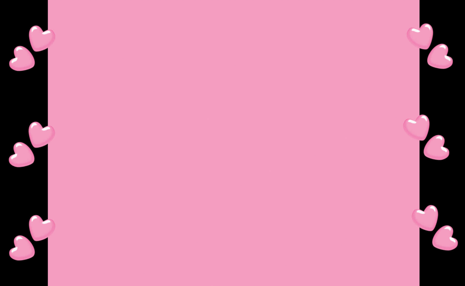 pink background, black borders, glossy pink hearts, Full HD Desktop Wallpaper