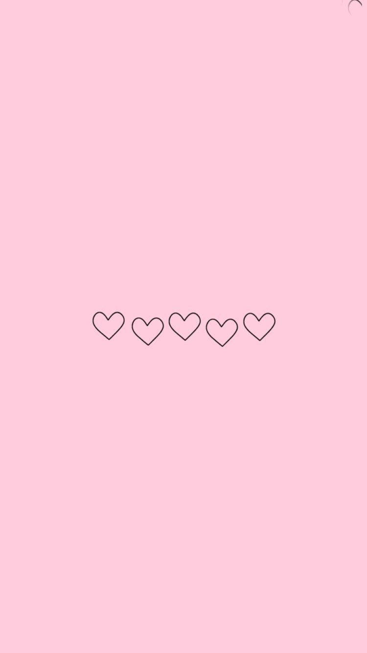 Pastel Pink iPhone, soft pink background, five minimalist outlined hearts, HD Phone Wallpaper