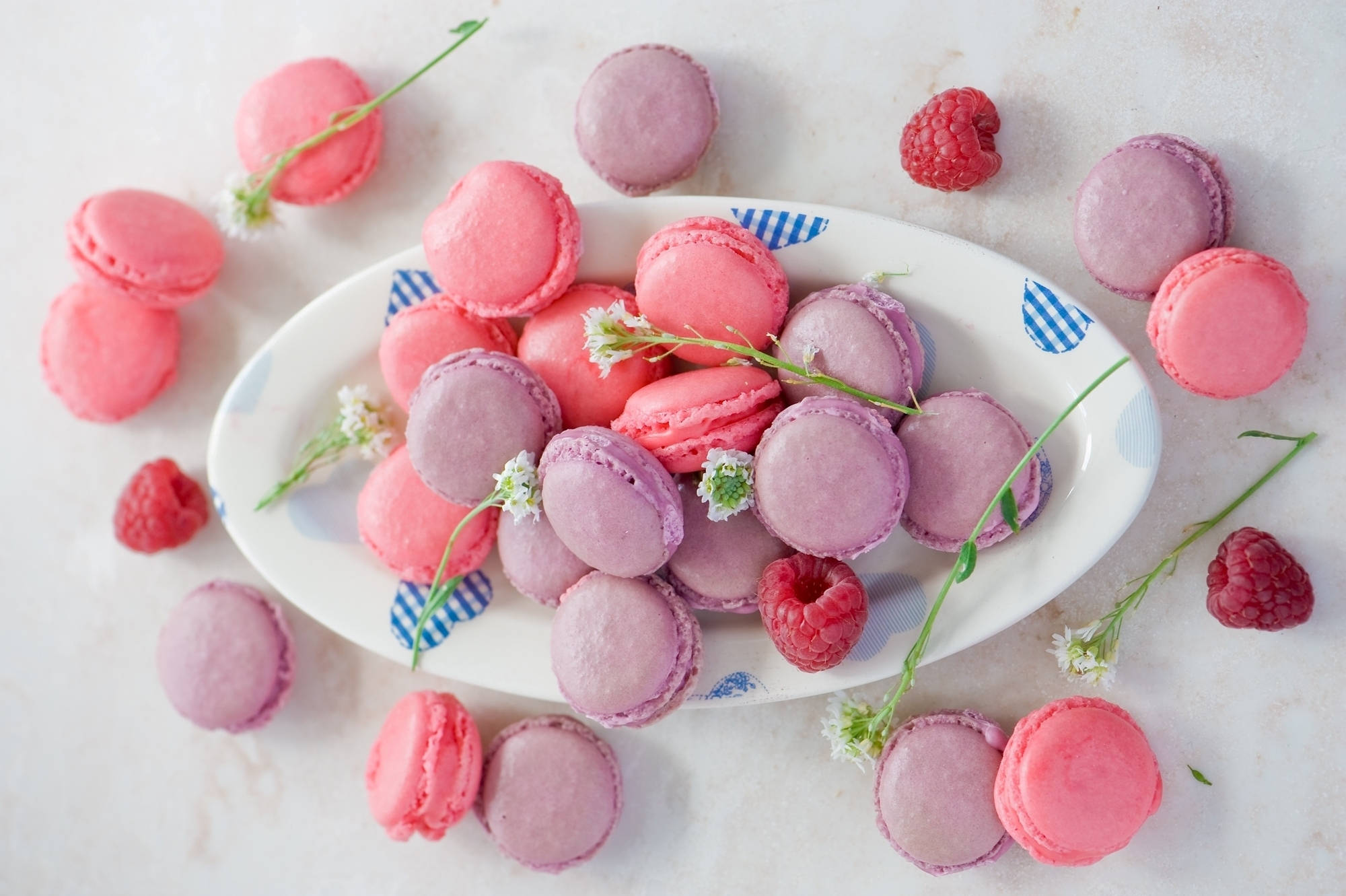 macarons, pastel pink, raspberries, Full HD Desktop Wallpaper