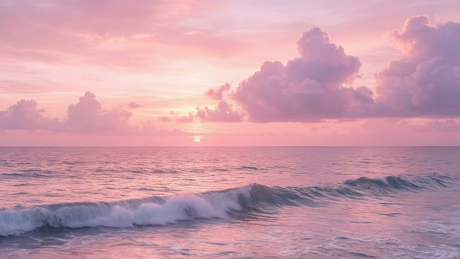 Pastel Pink, sunset, ocean, Full HD Desktop Wallpaper