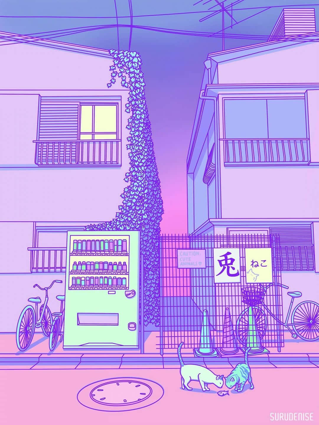Pastel Purple iPhone, neon-pink purple, Japanese alleyway, HD Phone Wallpaper