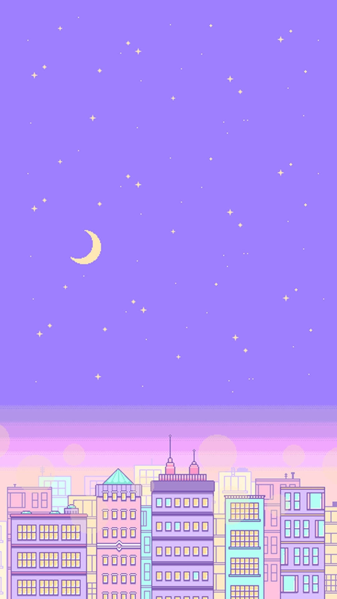Pastel Purple Tumblr, city, starry purple sky, Full HD Phone Wallpaper