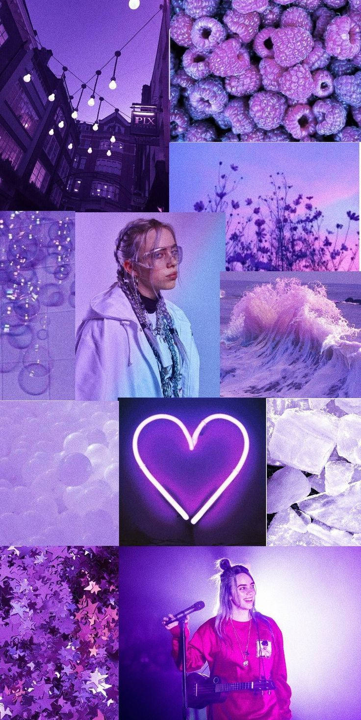 Neon and Light Pastel Purple Tumblr, purple-themed collage, singer, HD Phone Wallpaper