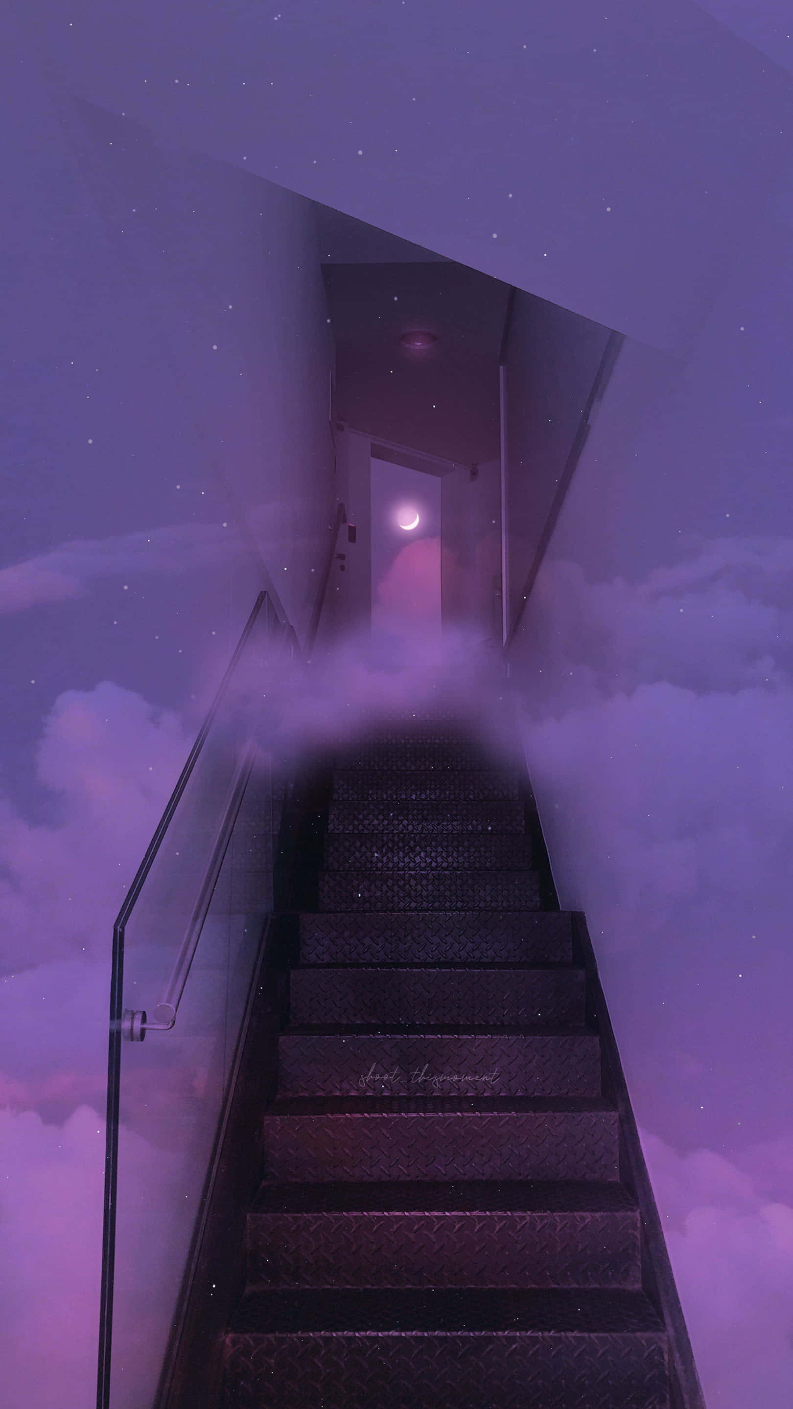 purple aesthetic, Tumblr, surreal staircase, 2K Phone Wallpaper