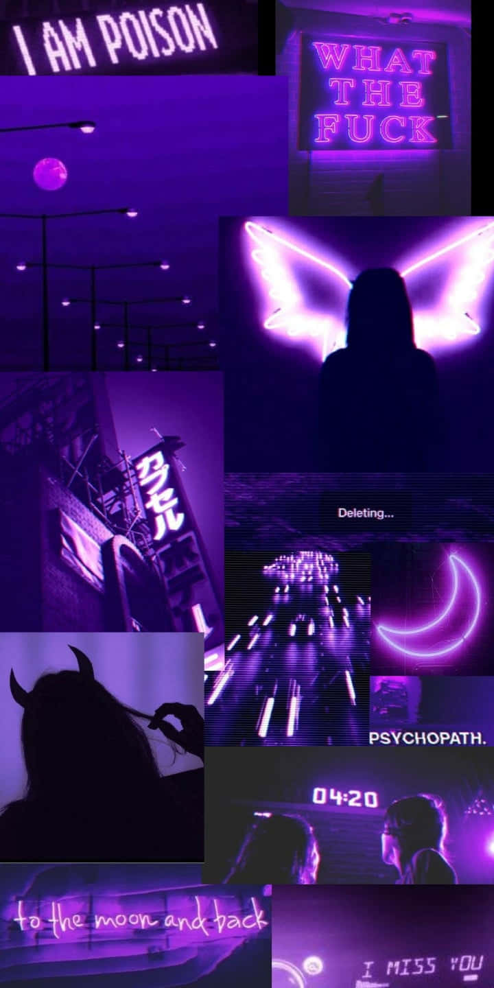 purple aesthetic tumblr, neon signs, silhouettes, HD Phone Wallpaper
