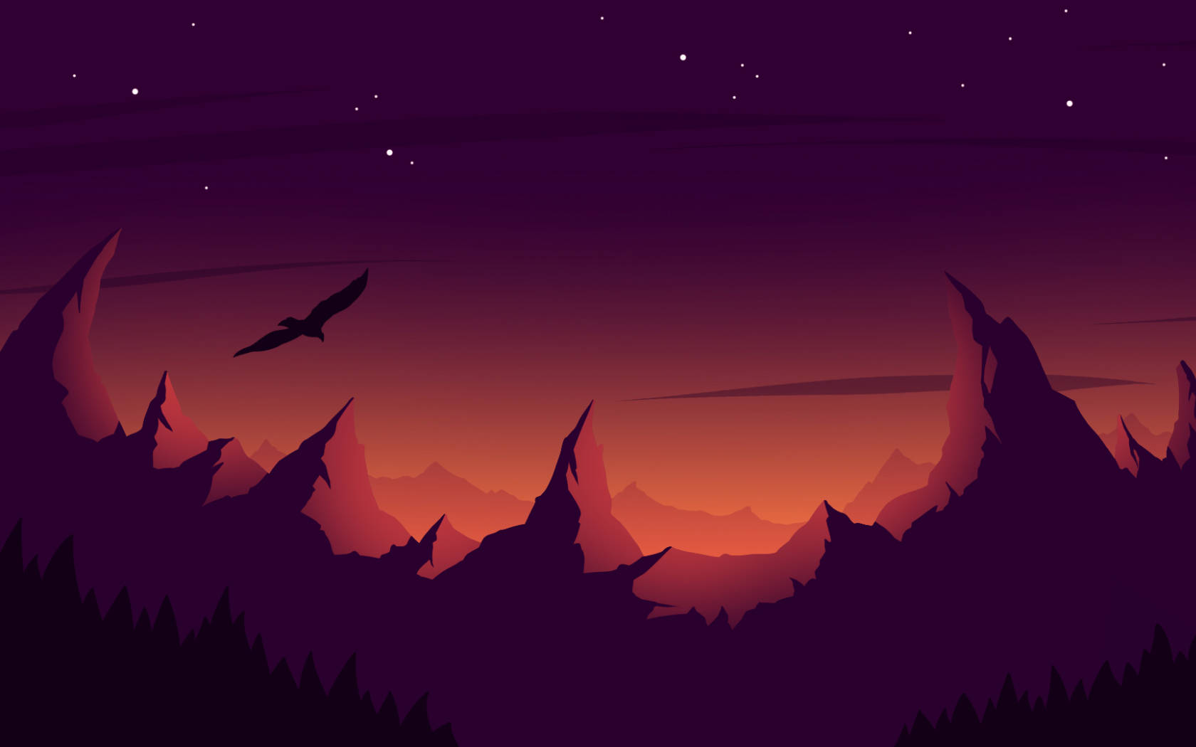 pastel purple sky, mountain, starry twilight sky, HD Desktop Wallpaper