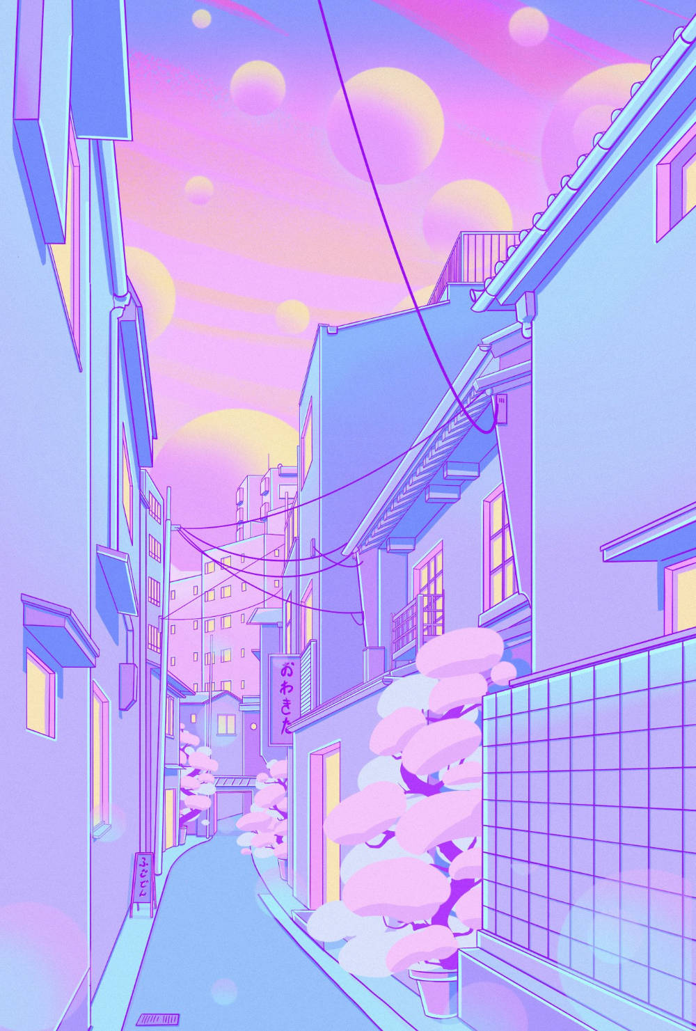 pastel purple, neon-pink and purple, anime alleyway, HD Phone Wallpaper
