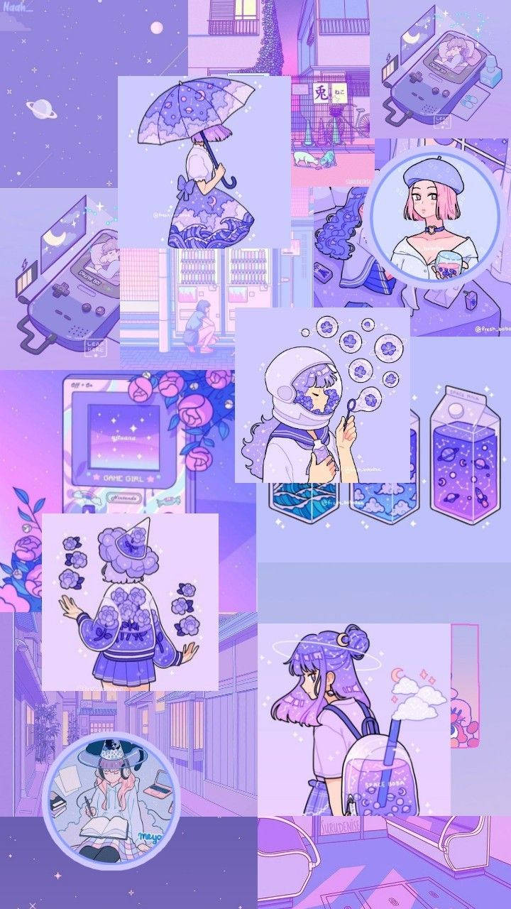 anime girl, pastel purple, cosmic motifs, HD Phone Wallpaper