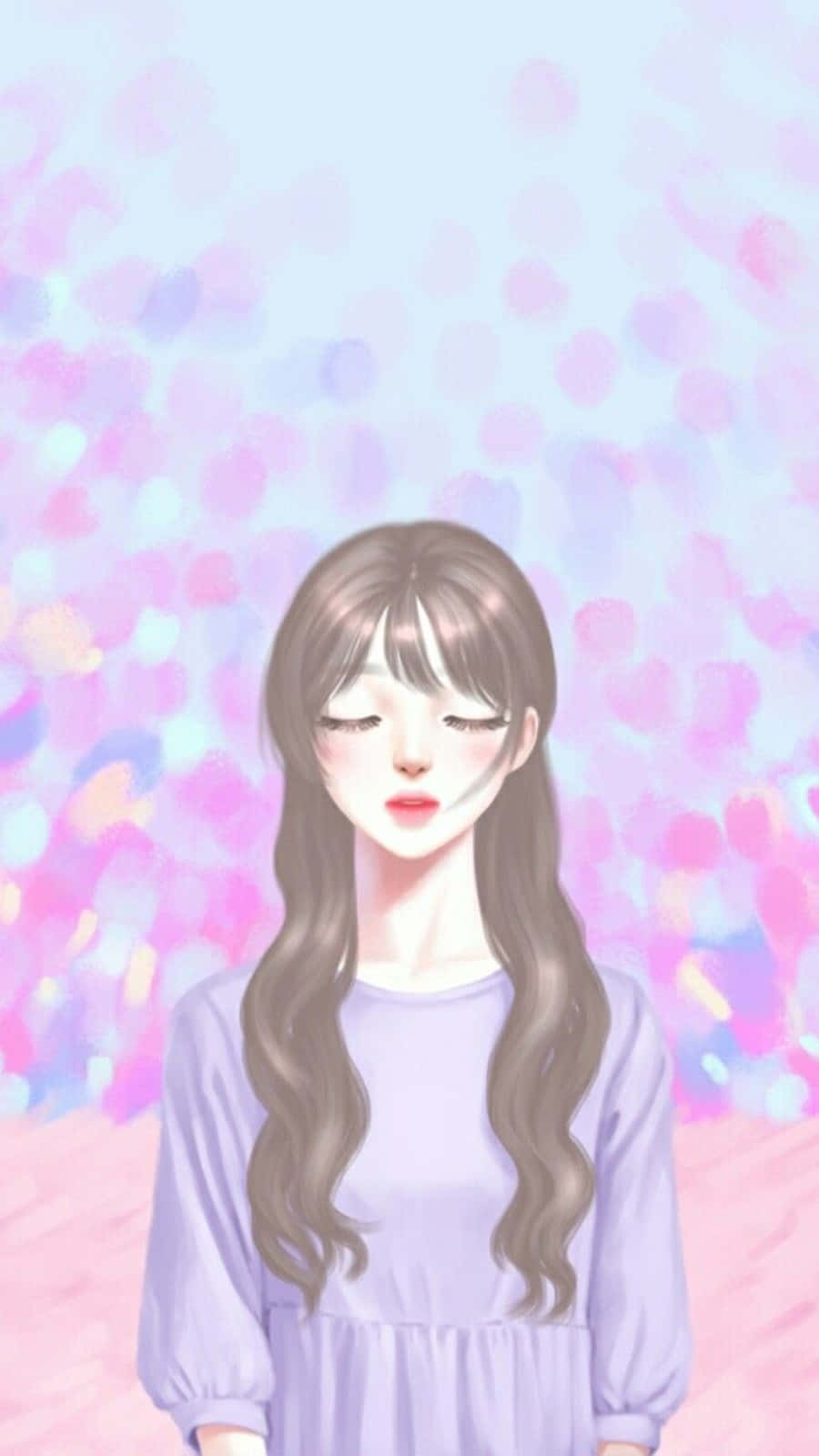 Korean Anime Girl, lavender top, long brown hair, HD Phone Wallpaper