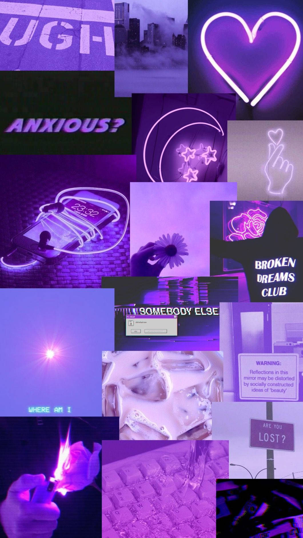 Neon Heart, Pastel Purple, Tumblr Collage, HD Phone Wallpaper