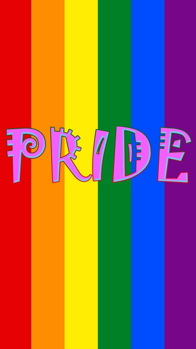 rainbow, pink lettering, blue outlines, HD Phone Wallpaper