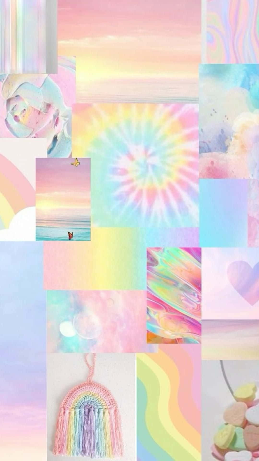 pastel rainbow, tie-dye patterns, holographic textures, Full HD Phone Wallpaper
