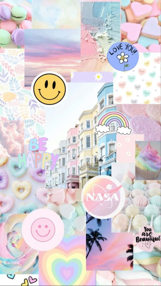 Pastel Rainbow Aesthetic, candy hearts, donuts, SD Phone Wallpaper