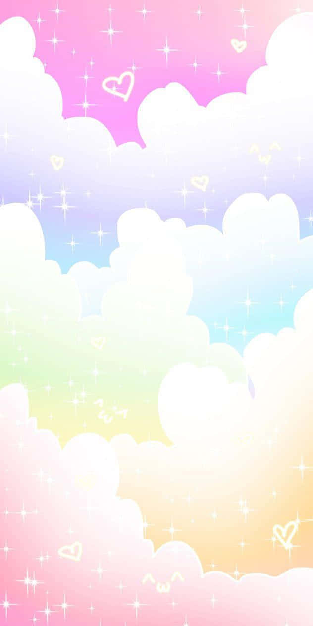 Pastel Rainbow Aesthetic, pastel rainbow clouds, glittering stars, SD Phone Wallpaper
