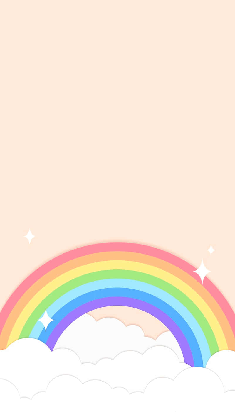 pastel rainbow, fluffy clouds, soft peach sky, HD Phone Wallpaper
