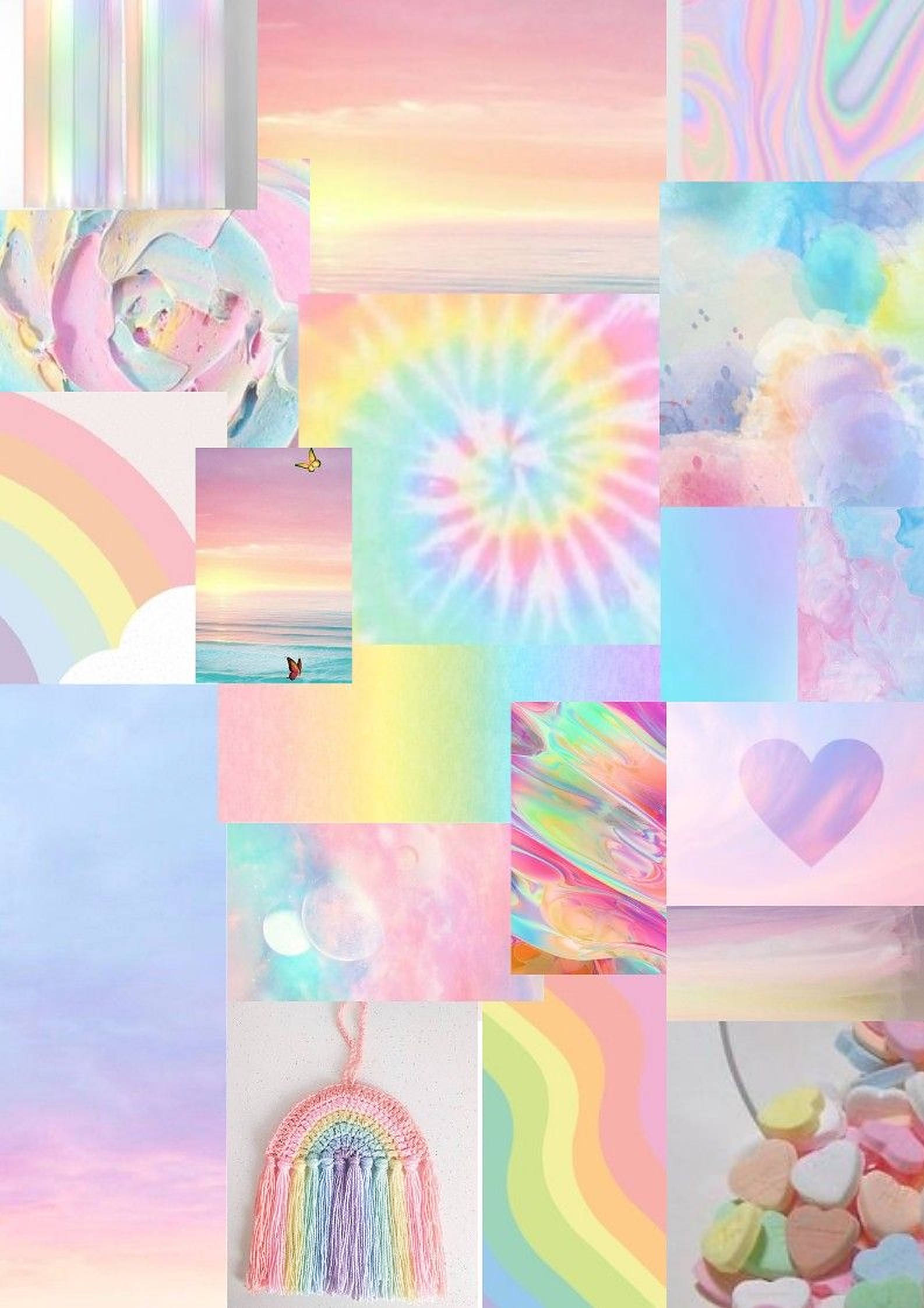 pastel rainbow, tie dye holographic textures, dreamy sky scenes, Full HD Phone Wallpaper
