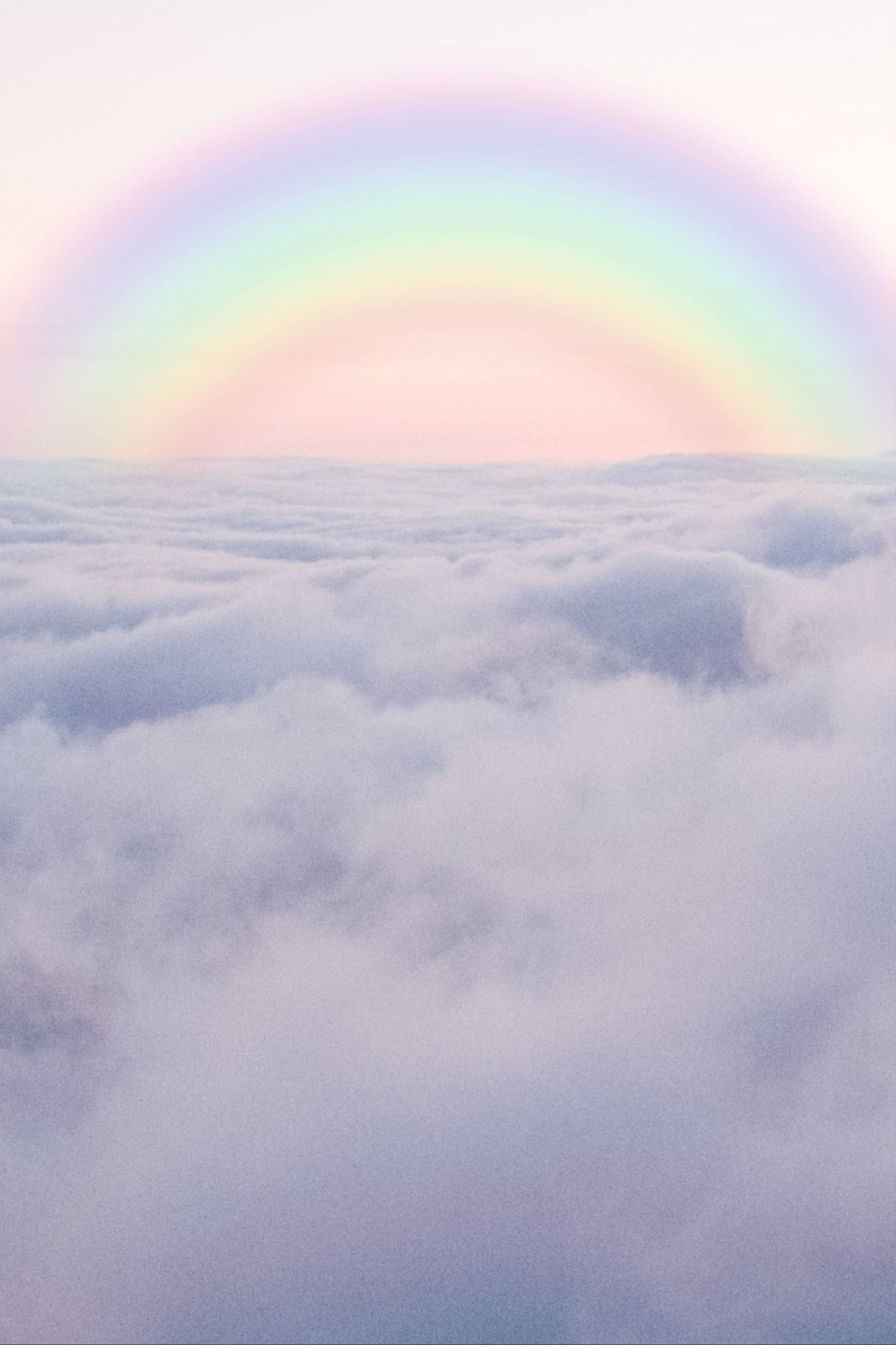 pastel rainbow, sea of fluffy clouds, gentle sky, 2K Phone Wallpaper