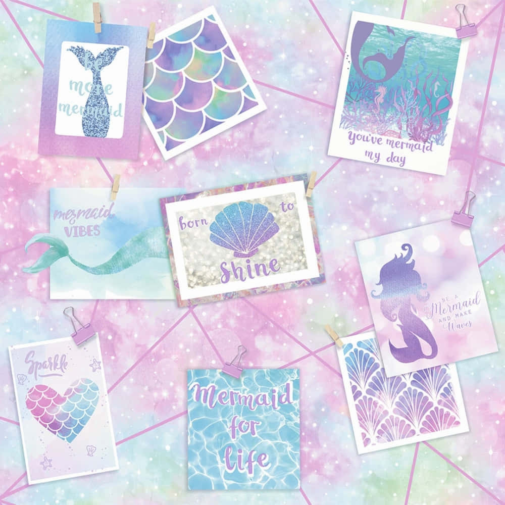 Mermaid Rainbow Pastel Postcards, pastel-colored, mermaid-themed, SD Desktop Wallpaper