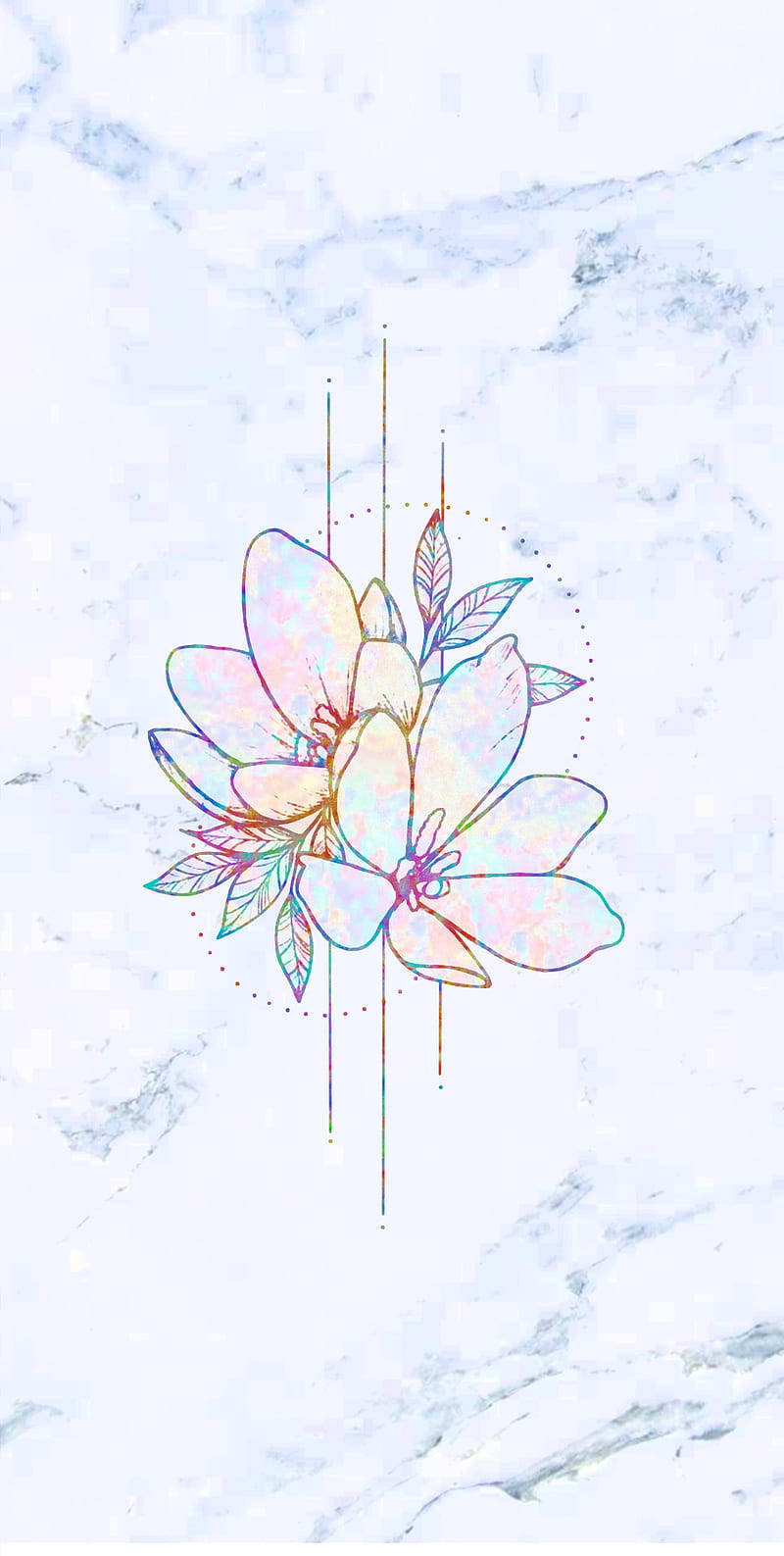 pastel marble, holographic flower, iridescent petals, HD Phone Wallpaper