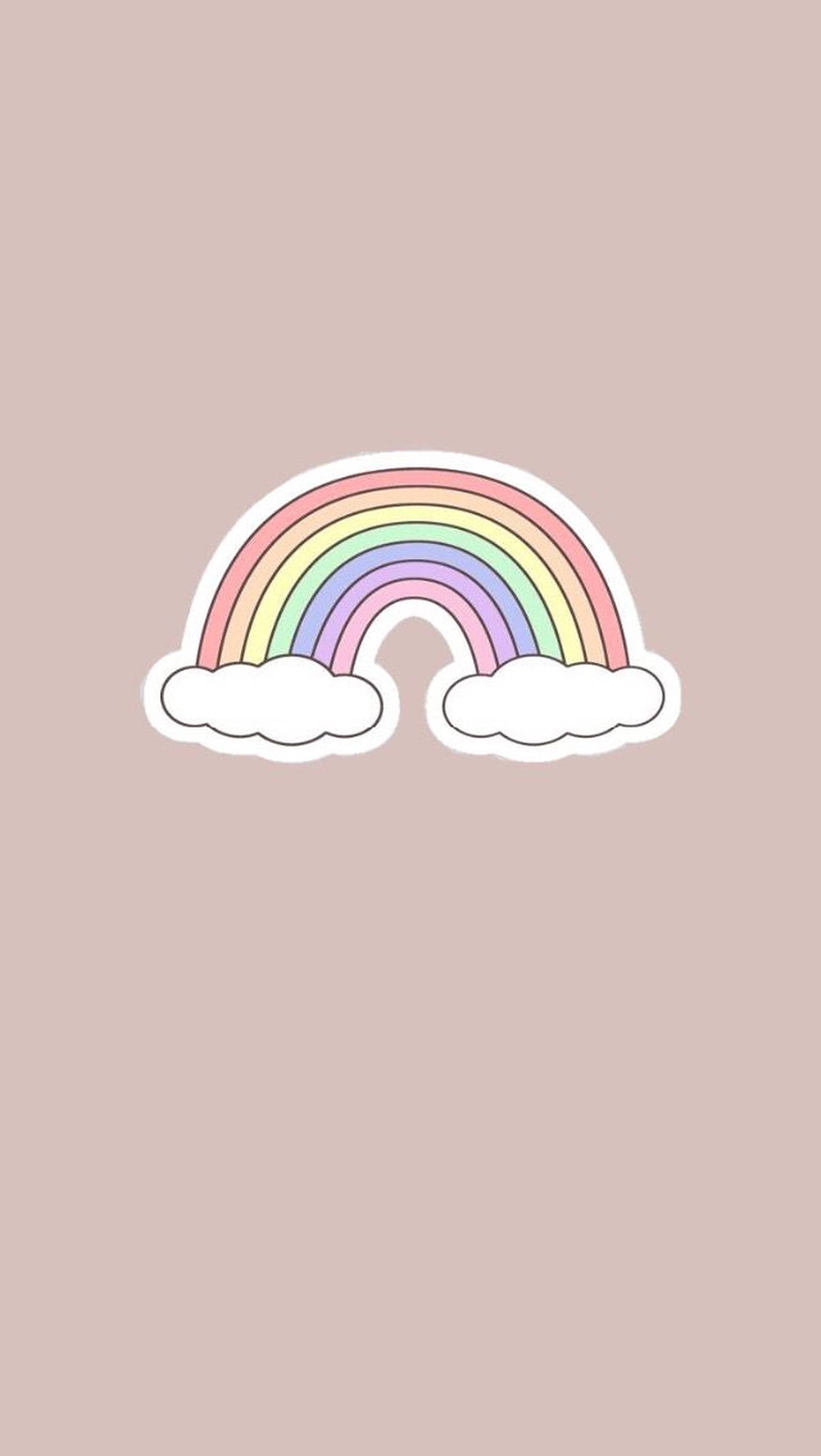 pastel rainbow, white clouds, muted pink background, 2K Phone Wallpaper