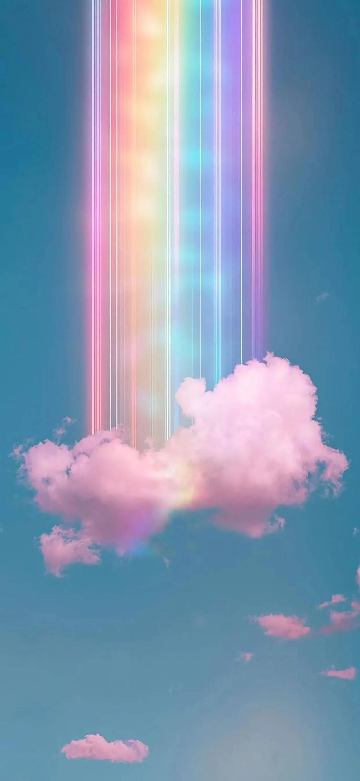 Pastel Rainbow, pink cloud, vertical rainbow light beams, 2K Phone Wallpaper