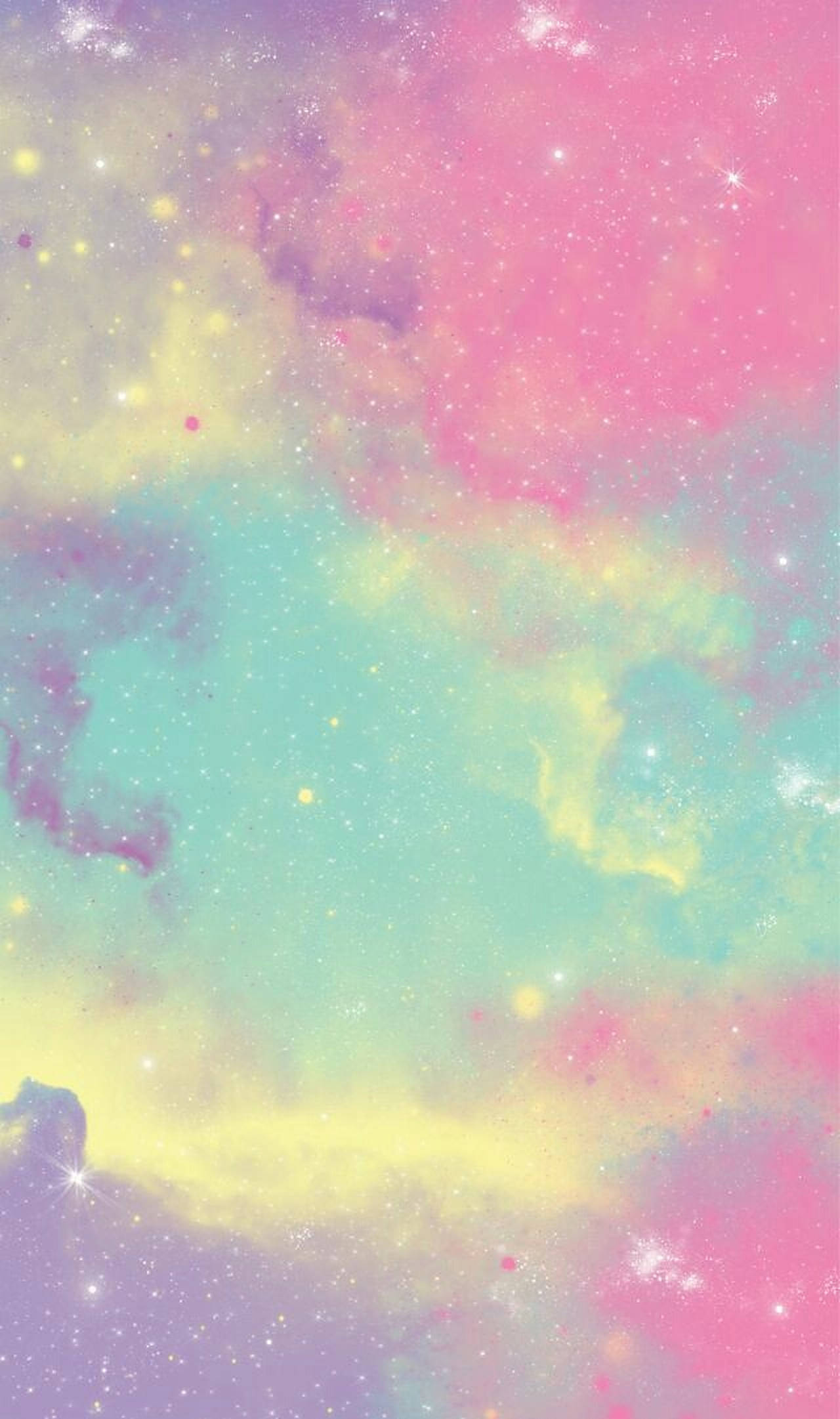 pastel galaxy, swirling pink teal and yellow nebulae, sparkling stars, Full HD Phone Wallpaper