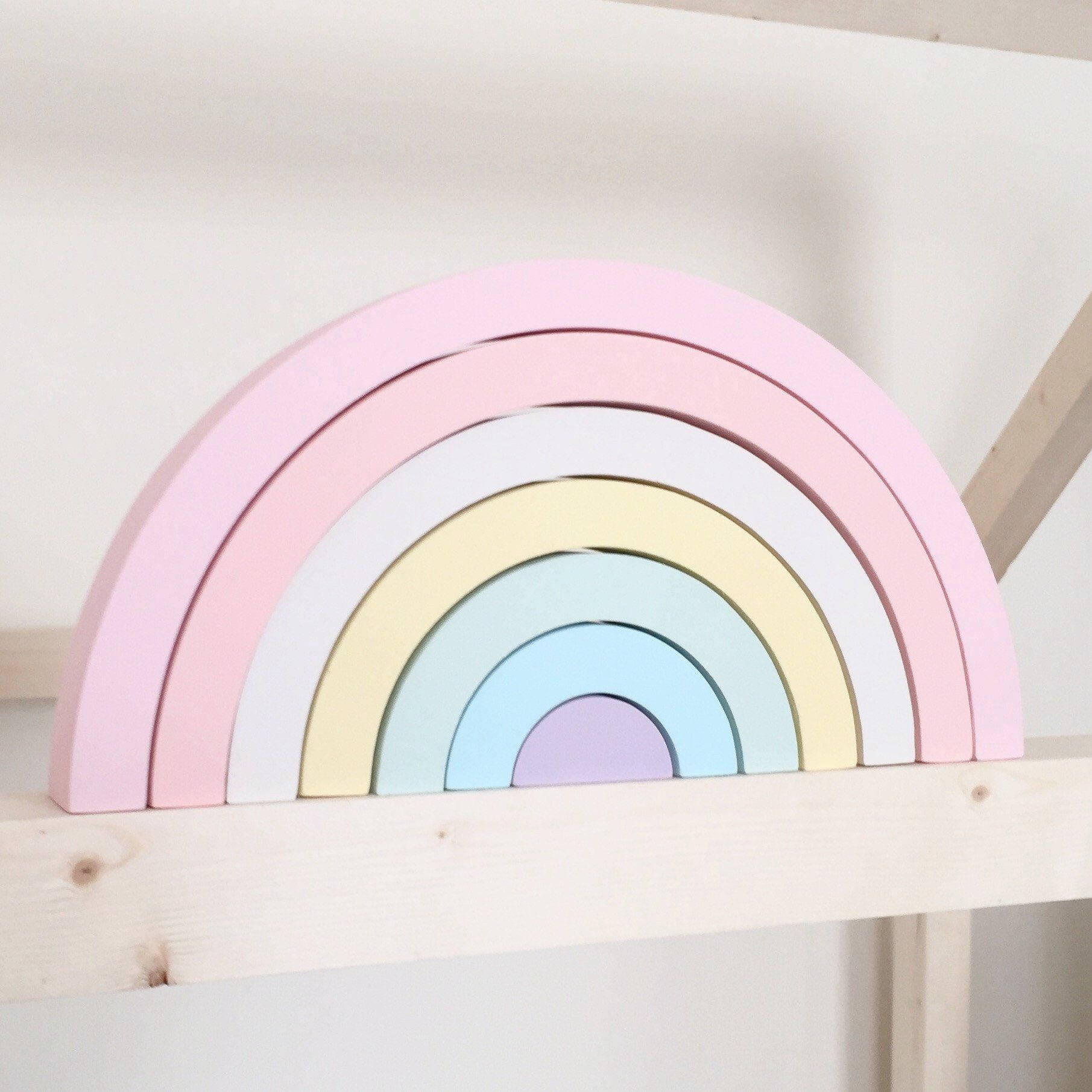 wooden rainbow arch, pastel wooden rainbow, light wood shelf, HD Desktop Wallpaper