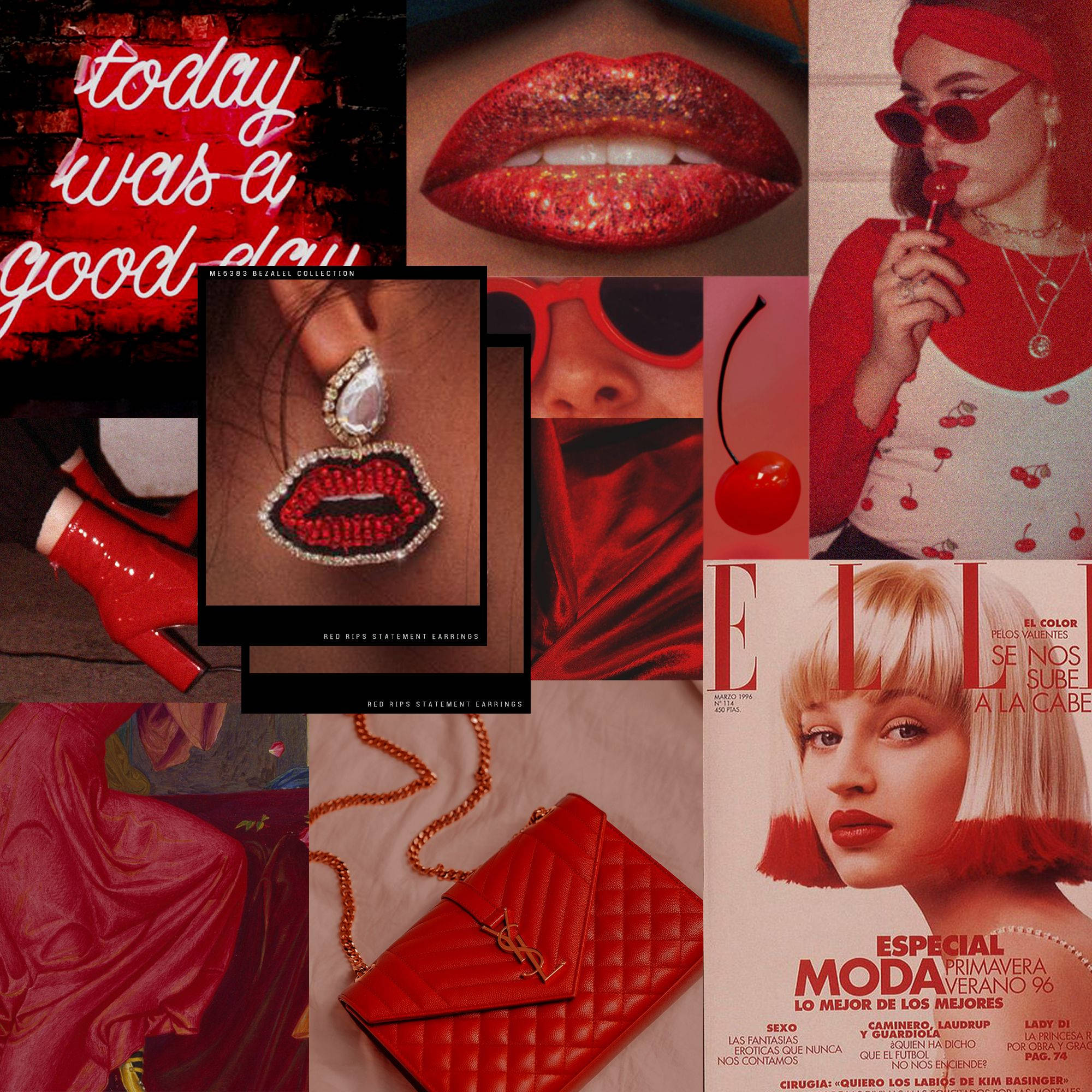 Pastel Red Aesthetic, glitter lips, cherry soda, Full HD Desktop Wallpaper